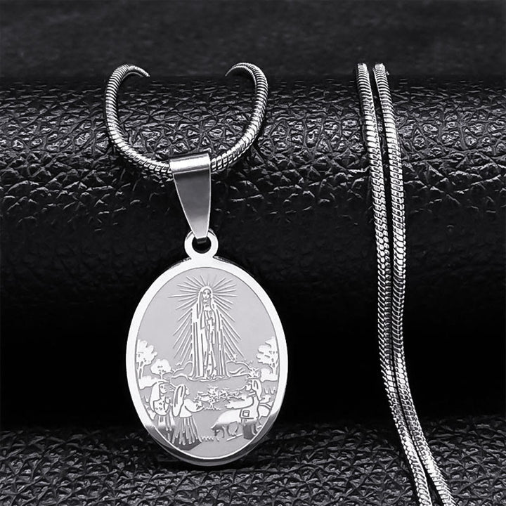 Christianartworkshop Collana con ciondolo della Madonna di Fatima in stile classico e benedizione artigianale - Argento - image 0