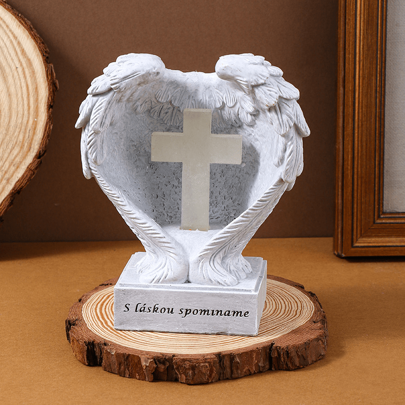 Christianartworkshop Lampada da tavolo con ali d'angelo bianche in resina in stile minimalista, decorazione ornamentale - image 0