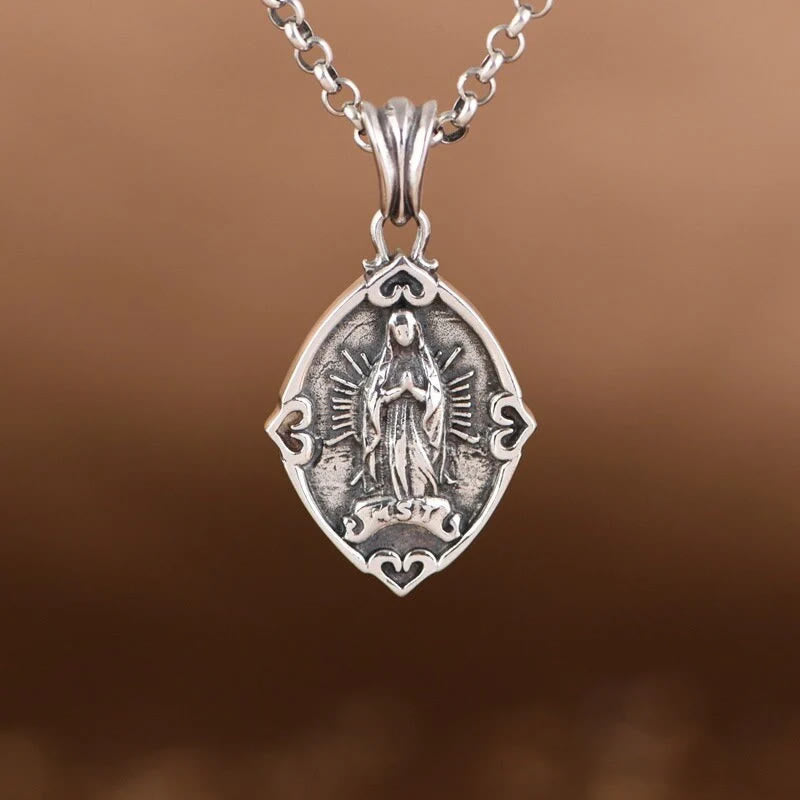Collana con ciondolo in argento sterling di Nostra Signora di Guadalupe, realizzata artigianalmente in stile retrò Christianartworkshop - image 4