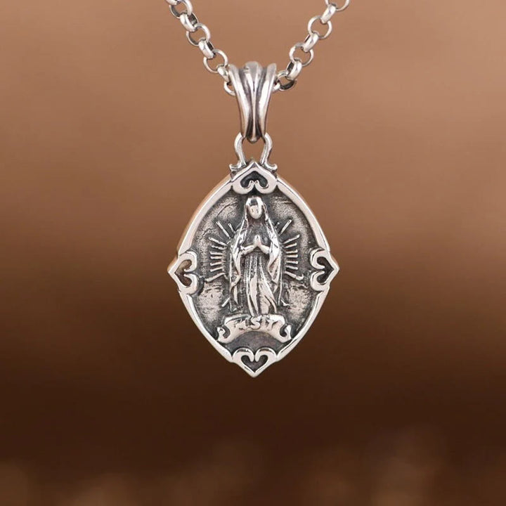 Collana con ciondolo in argento sterling di Nostra Signora di Guadalupe, realizzata artigianalmente in stile retrò Christianartworkshop - image 4