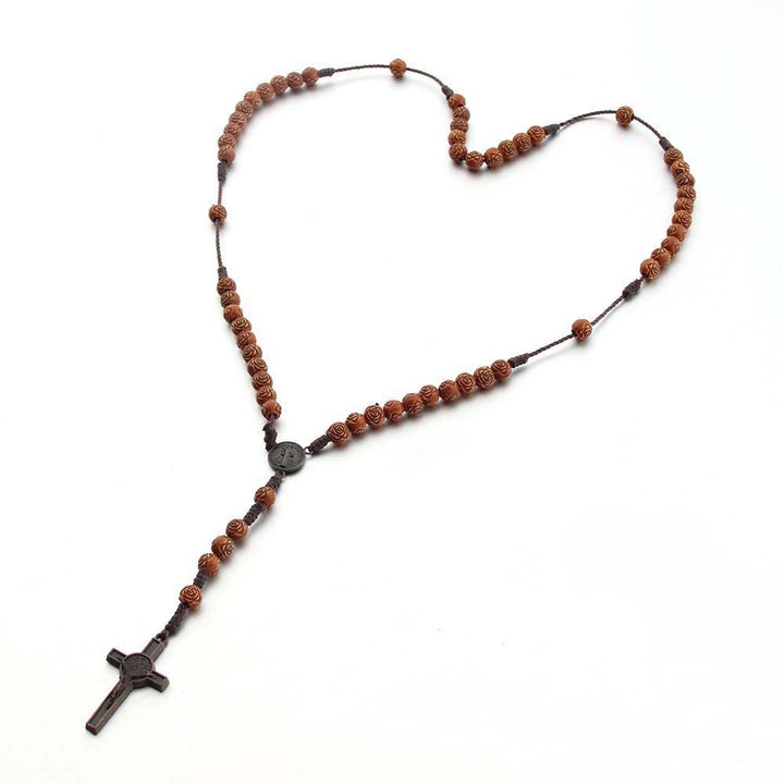 Christianartworkshop Medaglia di San Benedetto e Crocifisso di 8 mm Rosario in cordino di nylon acrilico marrone rosa - image 5