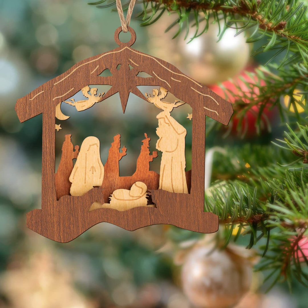 Christianartworkshop Ciondolo per presepe in stile minimalista classico, ornamenti natalizi da appendere - Presepe - image 0