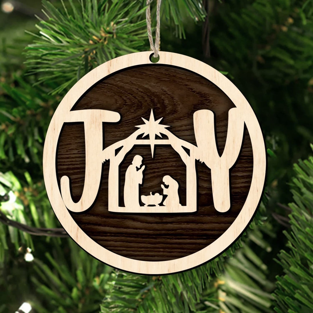 Christianartworkshop Presepe in legno in stile minimalista, ciondolo Joy, ornamenti natalizi da appendere - Presepe - image 0
