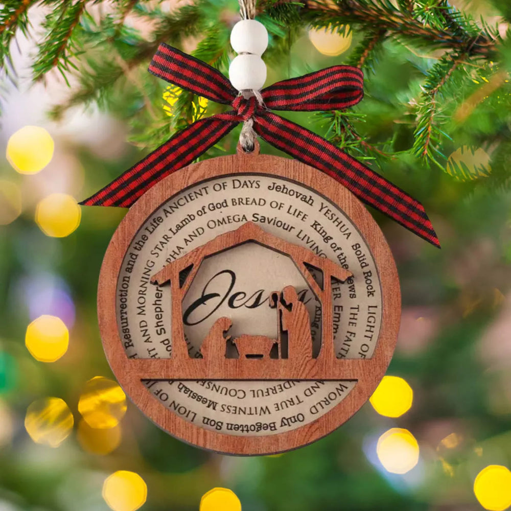 Christianartworkshop Presepe in legno a strati in stile rustico con titoli di Gesù, decorazioni natalizie da appendere - image 1