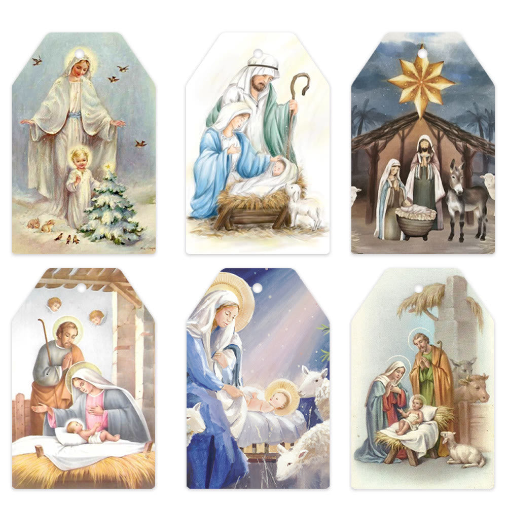 Christianartworkshop Decorazioni natalizie sospese in stile morbido e tradizionale, etichette regalo (60 pezzi) - Stile di illustrazione morbido - image 0