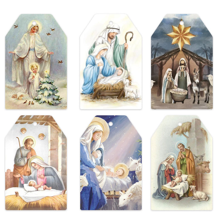 Christianartworkshop Decorazioni natalizie sospese in stile morbido e tradizionale, etichette regalo (60 pezzi) - Stile di illustrazione morbido - image 0