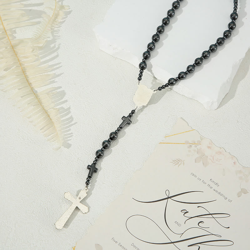 Rosario in cordino di nylon con pietra biliare nera rotonda da 8 mm con Sacra Famiglia e Crocifisso Christianartworkshop - image 4