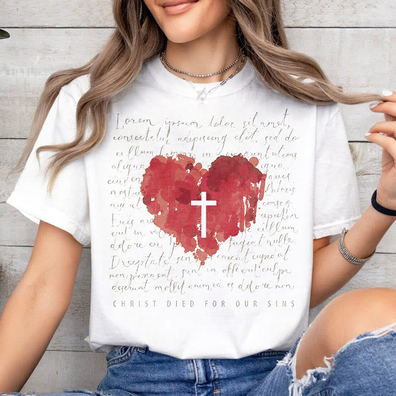 Christianartworkshop Maglietta a maniche corte con croce e cuore in stile fresco - image 2