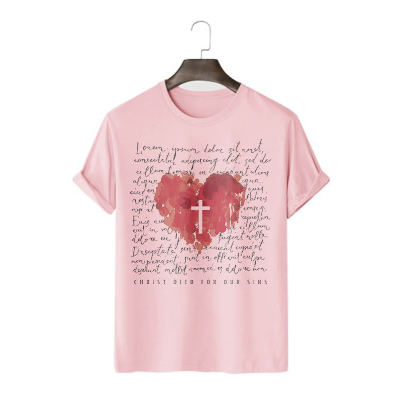 Christianartworkshop Maglietta a maniche corte con croce e cuore in stile fresco - Rosa - 2XL - image 13