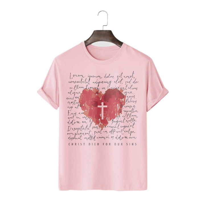 Christianartworkshop Maglietta a maniche corte con croce e cuore in stile fresco - Rosa - 2XL - image 13