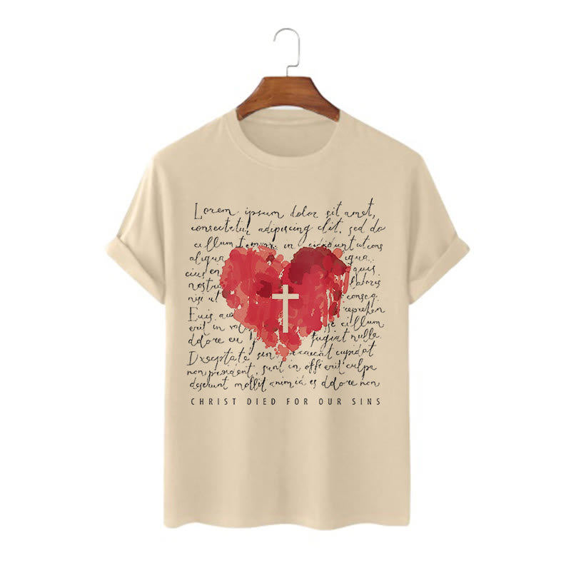 Christianartworkshop Maglietta a maniche corte con croce e cuore in stile fresco - Cachi - 2XL - image 7