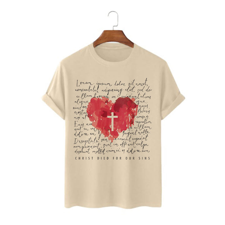 Christianartworkshop Maglietta a maniche corte con croce e cuore in stile fresco - Cachi - 2XL - image 7