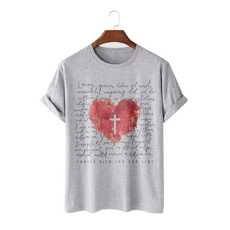 Christianartworkshop Maglietta a maniche corte con croce e cuore in stile fresco - Grigio - 2XL - image 17