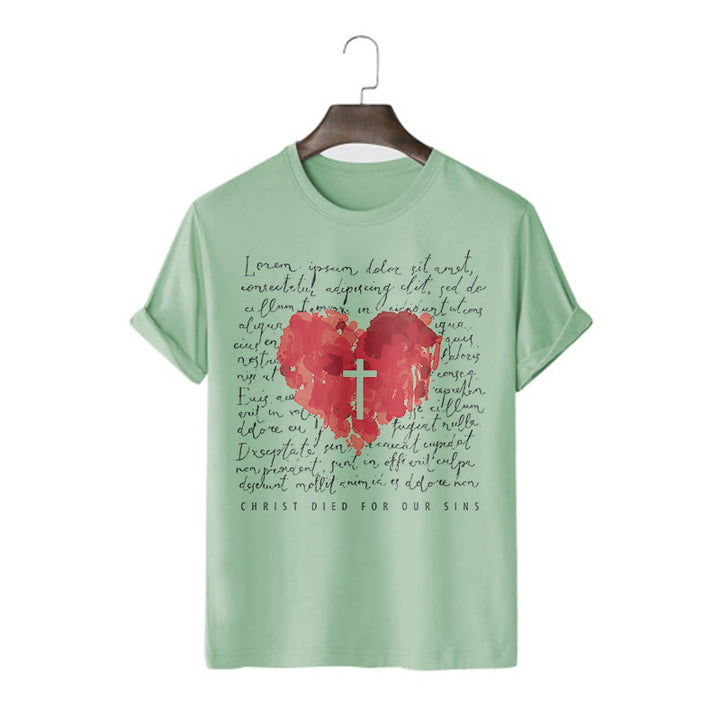 Christianartworkshop Maglietta a maniche corte con croce e cuore in stile fresco - Verde chiaro - 2XL - image 11