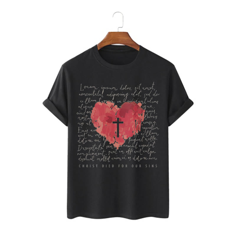 Christianartworkshop Maglietta a maniche corte con croce e cuore in stile fresco - Nero - 2XL - image 4