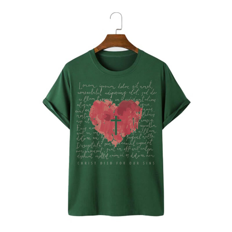 Christianartworkshop Maglietta a maniche corte con croce e cuore in stile fresco - Verde scuro - 2XL - image 9