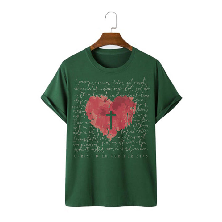 Christianartworkshop Maglietta a maniche corte con croce e cuore in stile fresco - Verde scuro - 2XL - image 9