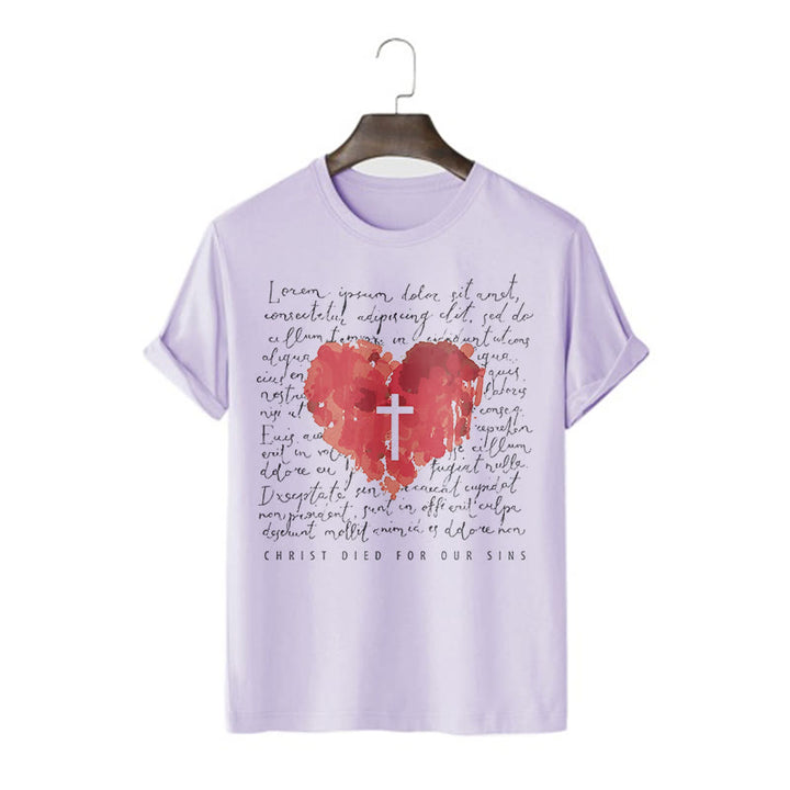 Christianartworkshop Maglietta a maniche corte con croce e cuore in stile fresco - Viola - 2XL - image 15