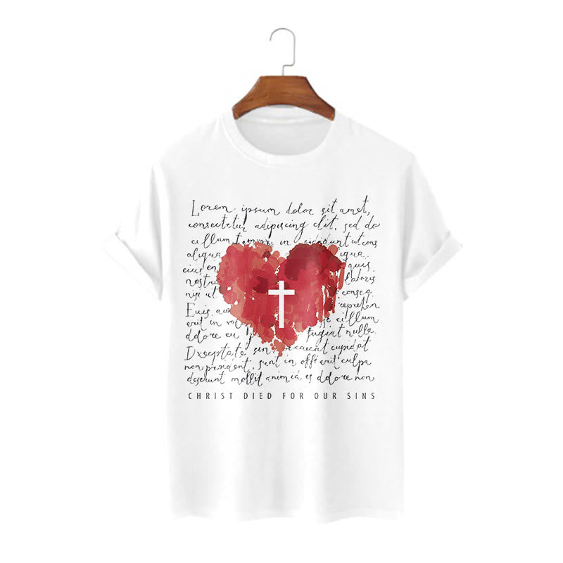 Christianartworkshop Maglietta a maniche corte con croce e cuore in stile fresco - Bianco - 2XL - image 1