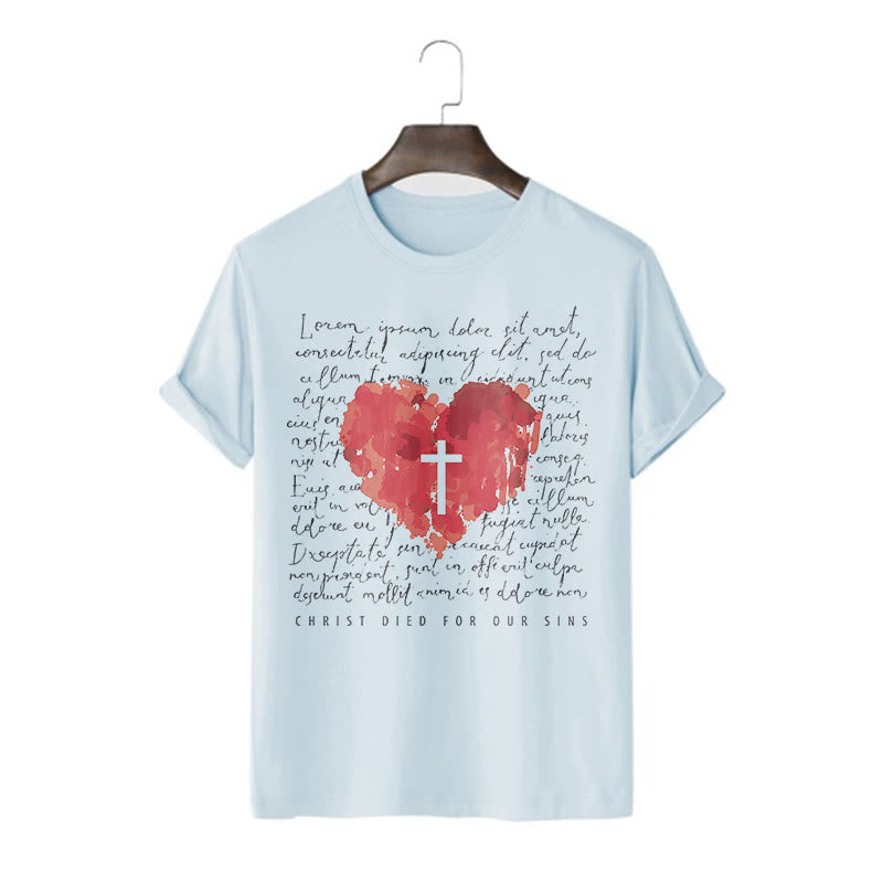 Christianartworkshop Maglietta a maniche corte con croce e cuore in stile fresco - Blu - 2XL - image 0