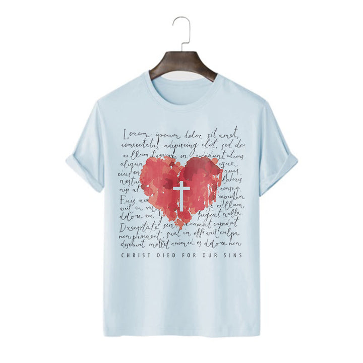 Christianartworkshop Maglietta a maniche corte con croce e cuore in stile fresco - Blu - 2XL - image 0