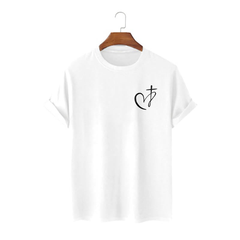 Christianartworkshop Maglietta a maniche corte in stile minimalista con cuore benedetto e croce - Bianco - 2XL - image 0