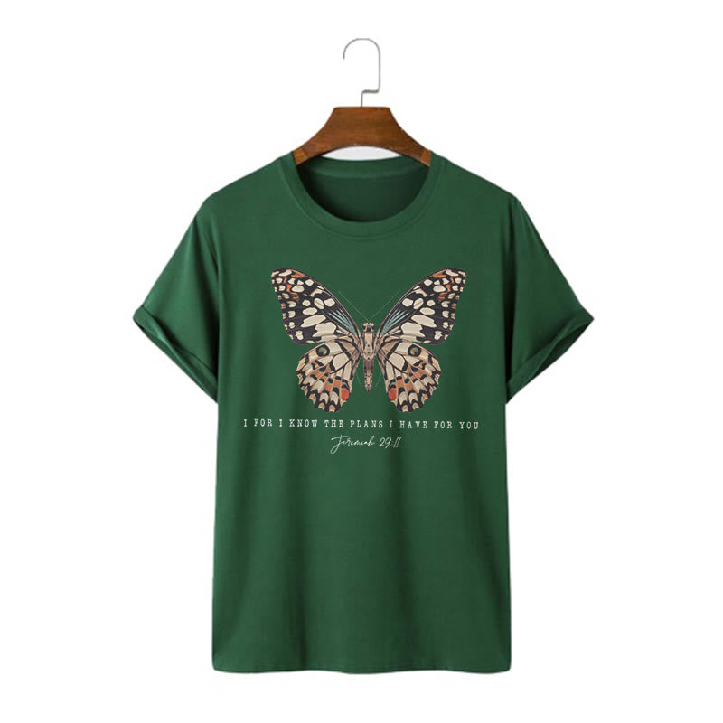 Christianartworkshop Maglietta a maniche corte con citazione in stile moderno con farfalla Geremia 29:11 - Verde scuro - 2XL - image 6