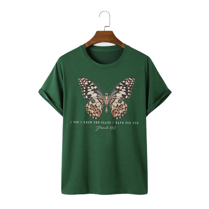 Christianartworkshop Maglietta a maniche corte con citazione in stile moderno con farfalla Geremia 29:11 - Verde scuro - 2XL - image 6
