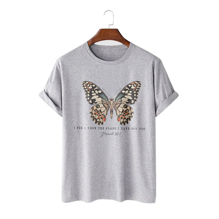 Christianartworkshop Maglietta a maniche corte con citazione in stile moderno con farfalla Geremia 29:11 - Grigio - 2XL - image 15