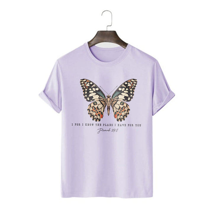 Christianartworkshop Maglietta a maniche corte con citazione in stile moderno con farfalla Geremia 29:11 - Viola - 2XL - image 12