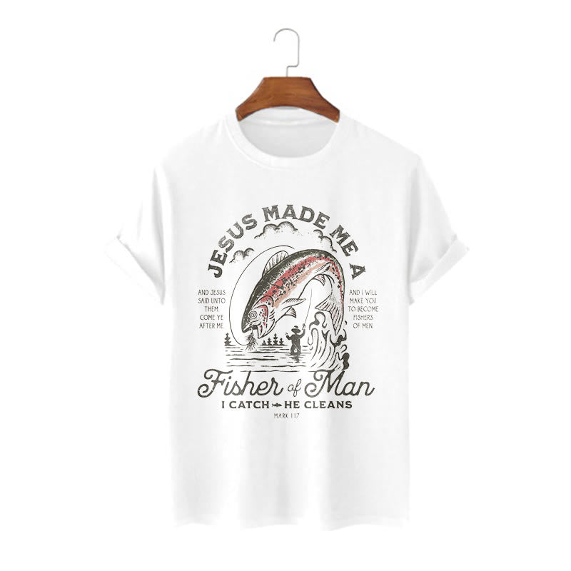 Christianartworkshop Citazione Stile Gesù mi ha reso un pescatore di uomini Maglietta a maniche corte - Bianco - 2XL - image 0