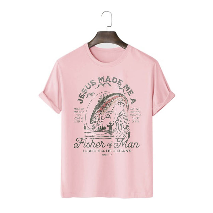 Christianartworkshop Citazione Stile Gesù mi ha reso un pescatore di uomini Maglietta a maniche corte - Rosa - 2XL - image 11