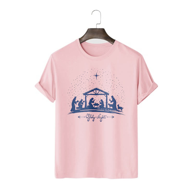 Christianartworkshop Maglietta a maniche corte con silhouette della scena della Natività in stile moderno della Notte Santa - Rosa - 2XL - image 12