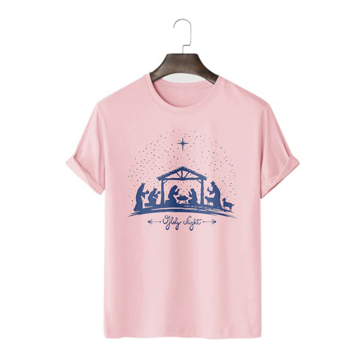 Christianartworkshop Maglietta a maniche corte con silhouette della scena della Natività in stile moderno della Notte Santa - Rosa - 2XL - image 12
