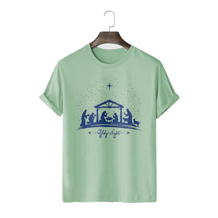 Christianartworkshop Maglietta a maniche corte con silhouette della scena della Natività in stile moderno della Notte Santa - Verde chiaro - 2XL - image 10