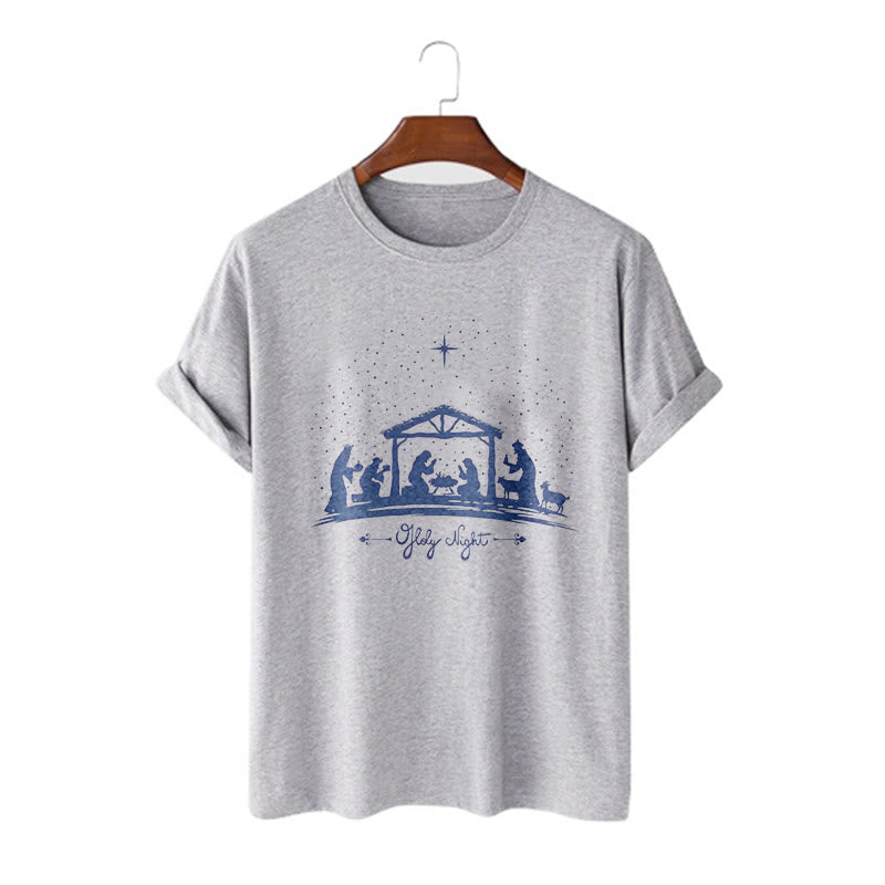 Christianartworkshop Maglietta a maniche corte con silhouette della scena della Natività in stile moderno della Notte Santa - Grigio - 2XL - image 17