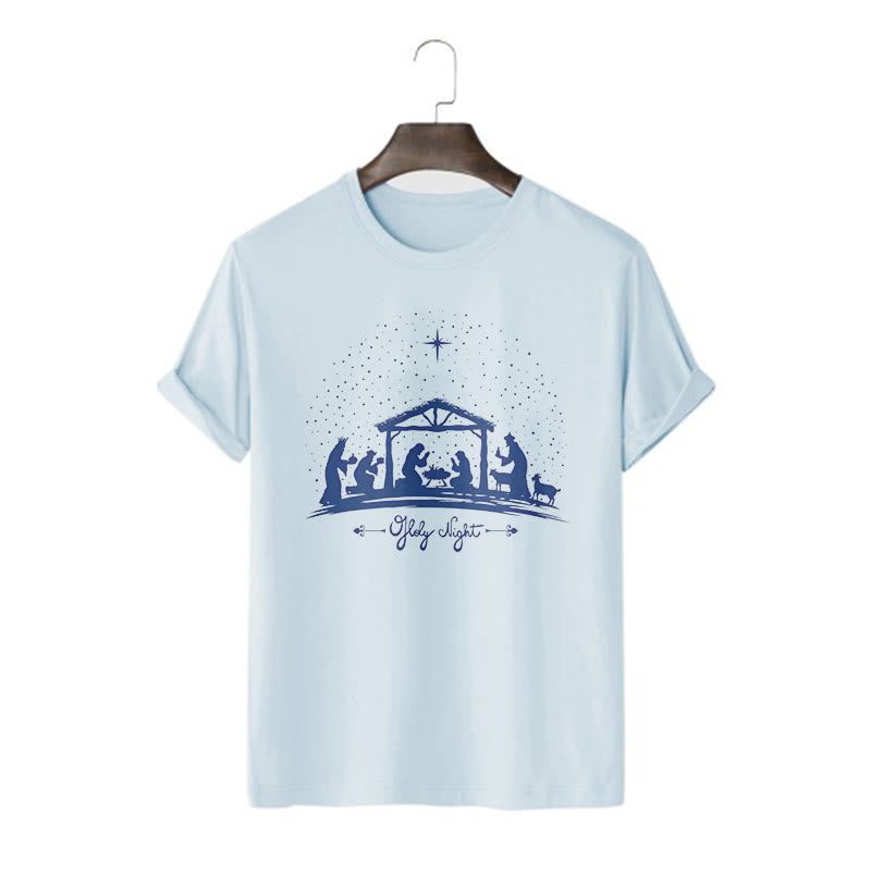 Christianartworkshop Maglietta a maniche corte con silhouette della scena della Natività in stile moderno della Notte Santa - Blu - 2XL - image 17