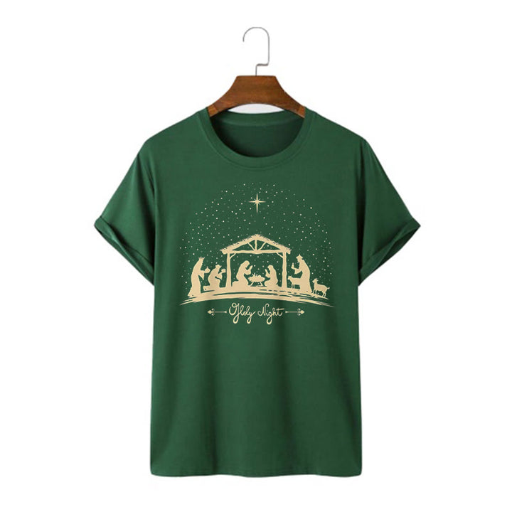 Christianartworkshop Maglietta a maniche corte con silhouette della scena della Natività in stile moderno della Notte Santa - Verde scuro - 2XL - image 8