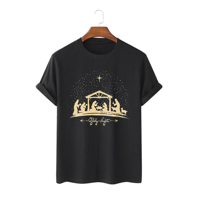 Christianartworkshop Maglietta a maniche corte con silhouette della scena della Natività in stile moderno della Notte Santa - Nero - 2XL - image 0