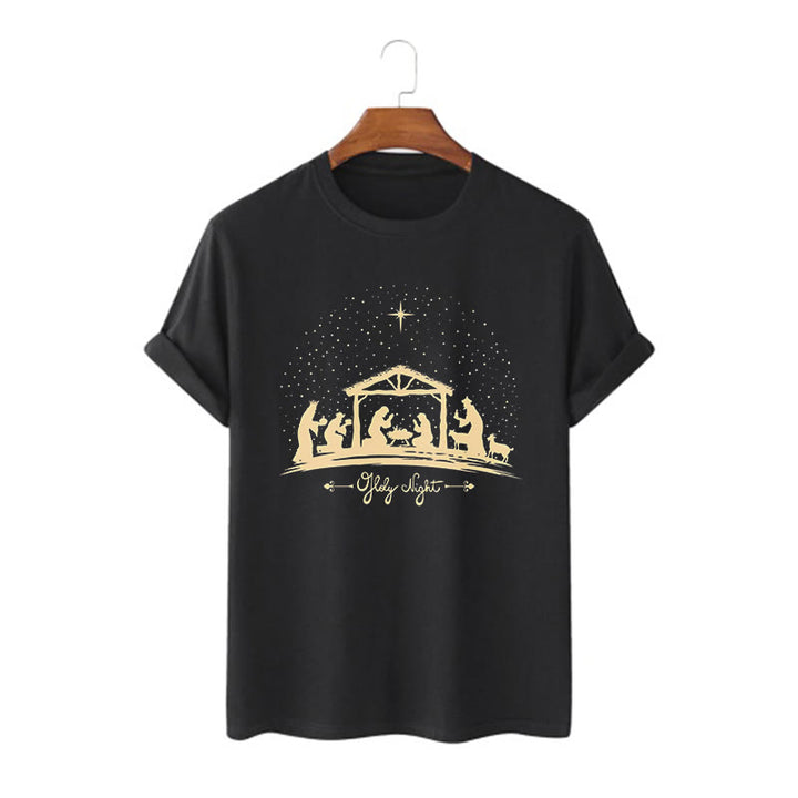 Christianartworkshop Maglietta a maniche corte con silhouette della scena della Natività in stile moderno della Notte Santa - Nero - 2XL - image 0
