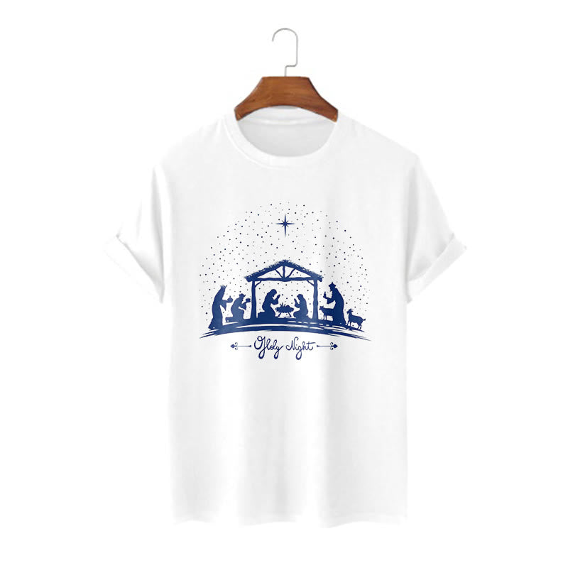 Christianartworkshop Maglietta a maniche corte con silhouette della scena della Natività in stile moderno della Notte Santa - Bianco - 2XL - image 4