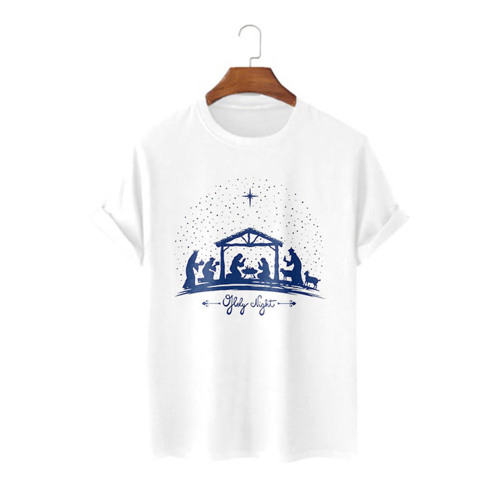 Christianartworkshop Maglietta a maniche corte con silhouette della scena della Natività in stile moderno della Notte Santa - Bianco - 2XL - image 4