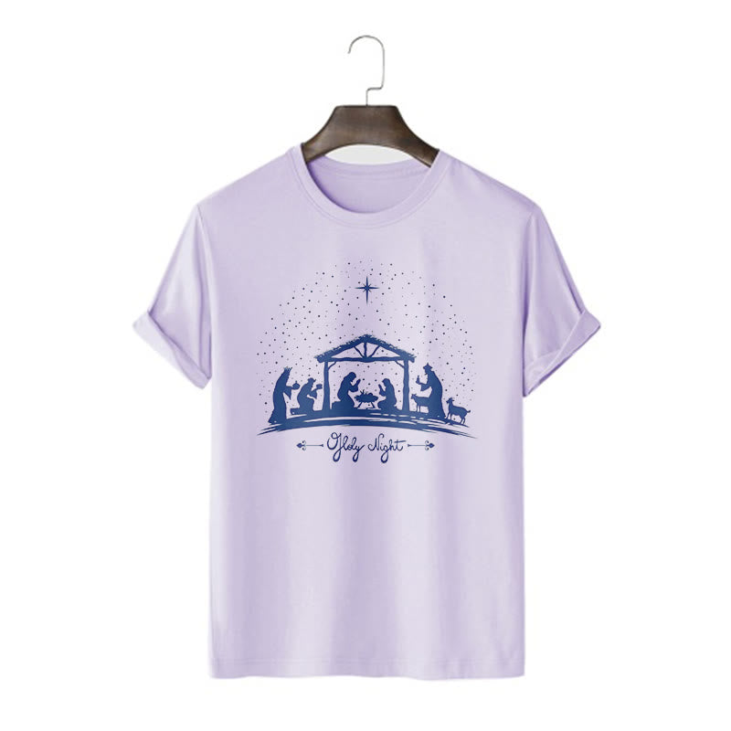 Christianartworkshop Maglietta a maniche corte con silhouette della scena della Natività in stile moderno della Notte Santa - Viola - 2XL - image 15