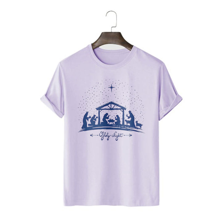 Christianartworkshop Maglietta a maniche corte con silhouette della scena della Natività in stile moderno della Notte Santa - Viola - 2XL - image 15