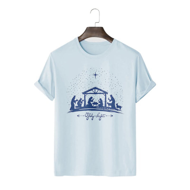Christianartworkshop Maglietta a maniche corte con silhouette della scena della Natività in stile moderno della Notte Santa - Blu - 2XL - image 16