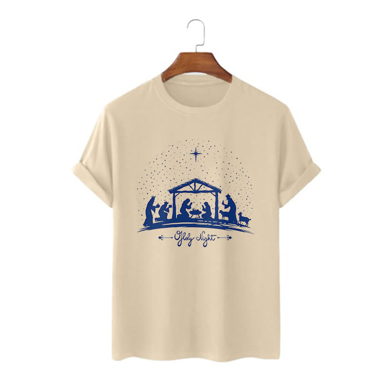 Christianartworkshop Maglietta a maniche corte con silhouette della scena della Natività in stile moderno della Notte Santa - Cachi - 2XL - image 6