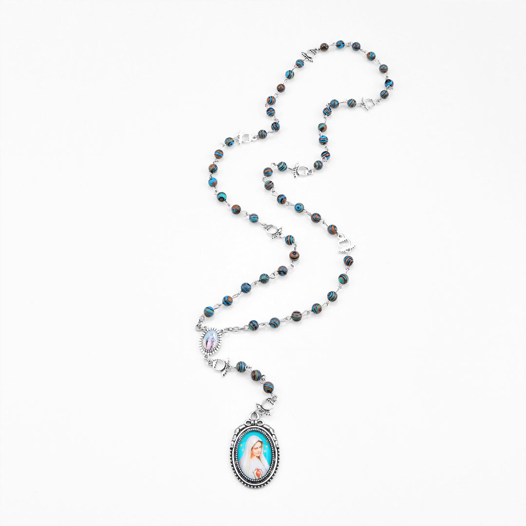 Christianartworkshop Medaglia Miracolosa e Crocifisso con Rosario in Lega di Malachite Verde Rotonda da 6 mm - image 10