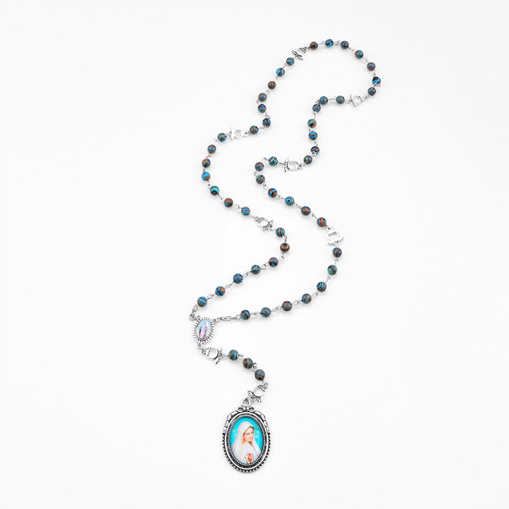 Christianartworkshop Medaglia Miracolosa e Crocifisso con Rosario in Lega di Malachite Verde Rotonda da 6 mm - image 10