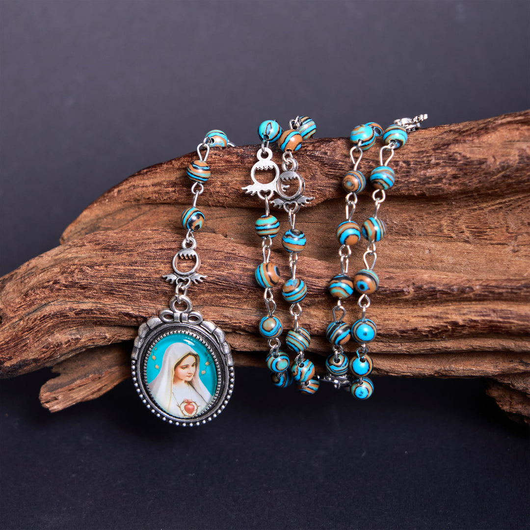 Christianartworkshop Medaglia Miracolosa e Crocifisso con Rosario in Lega di Malachite Verde Rotonda da 6 mm - image 2