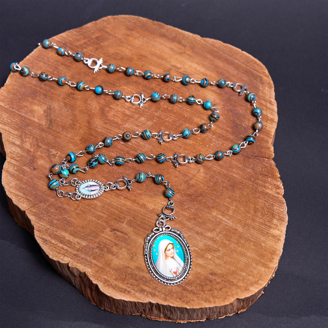 Christianartworkshop Medaglia Miracolosa e Crocifisso con Rosario in Lega di Malachite Verde Rotonda da 6 mm - Verde - image 0